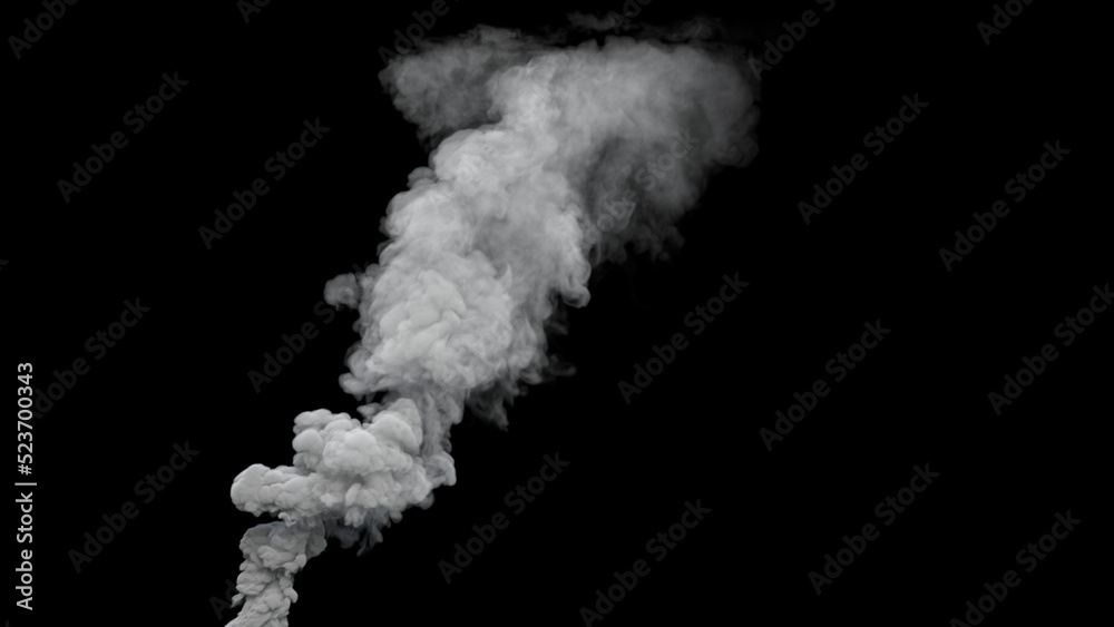 grey defilement smoke exhaust from power plant on black, isolated - industrial 3D illustration