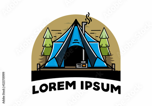Large glamping tent with heater and chimney illustration design