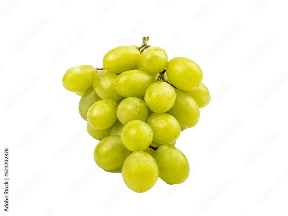Organic Green grape isolated on white background. Full depth of field.