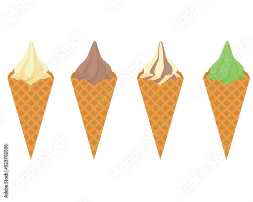 ソフトクリームのイラストセット　ワッフルコーン