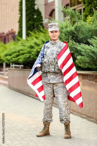 Mature female soldier with ...