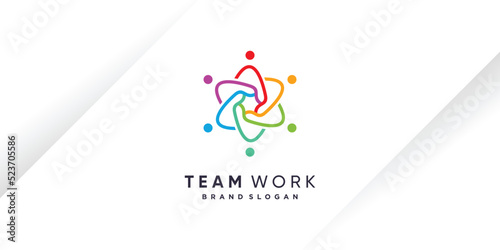Team work logo design vector with unique style for charity, humanity, community or group