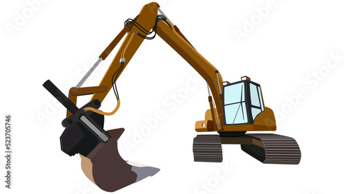 Colored excavator in perspective view isolated. Design element.