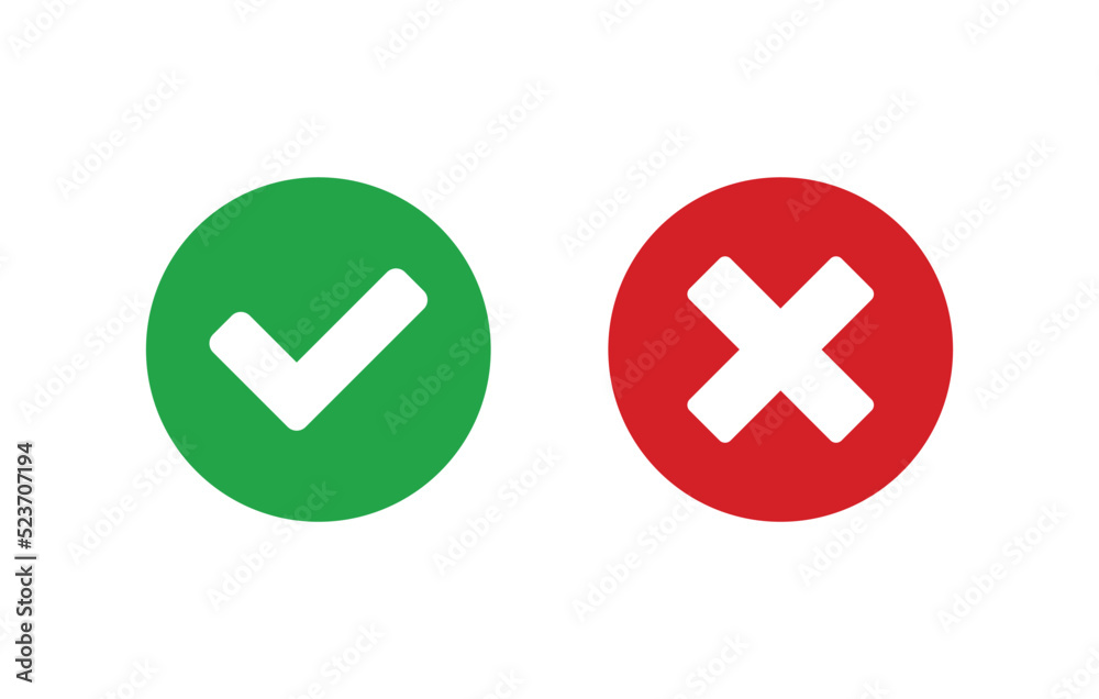 Cross And Check Mark Icons, Flat Round Buttons Set. Vector EPS 10 Cross And Check Mark Icons, Flat Round Buttons Set. Vector EPS 10