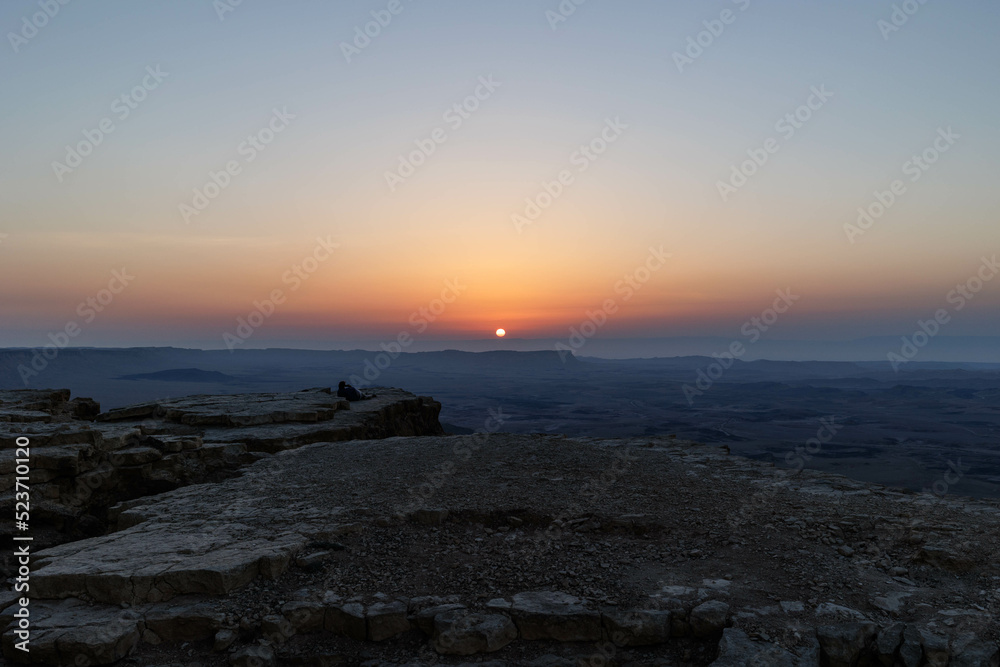 Sunrise  Times of Makhtesh Ramon  crater. Israel, Negev desert.  (Local time: ‎August ‎12, ‎2022, ‏‎6:09:09 AM)