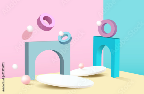 Round podium for product presentation in 3d creative composition.
