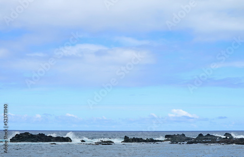 Pacific Ocean and Vibrant Blue Sky View from Easter Island, Chile, South America