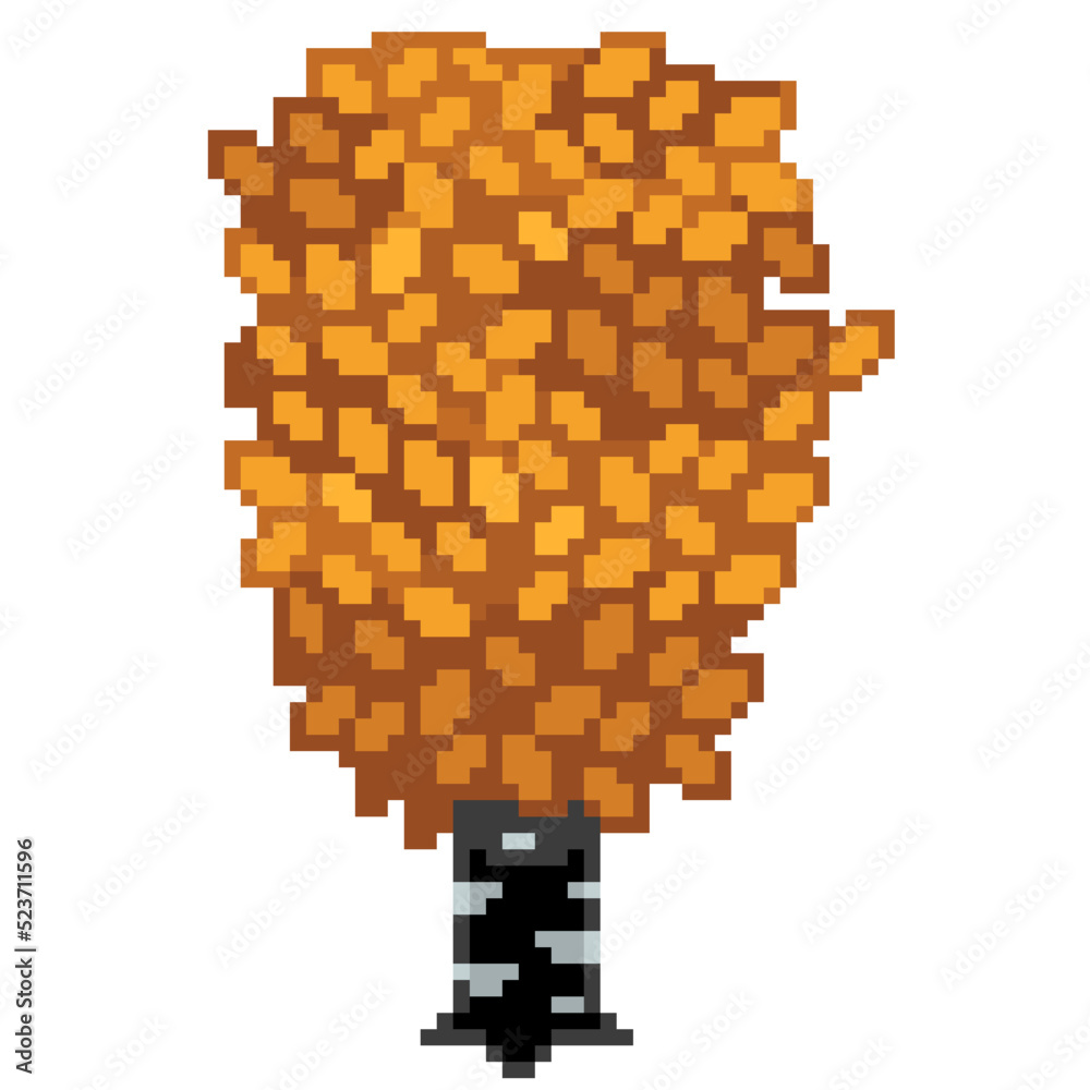 Fototapeta premium An 8-bit retro-styled pixel-art illustration of an orange birch tree with dark black bark.