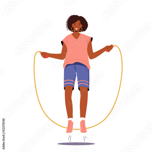 African Woman in Sportswear Exercising with Jump Rope. Adult Female Character Sports Recreation, Active Sparetime