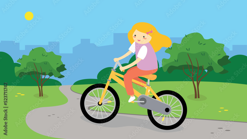 Naklejka premium Girl riding a bike in the park