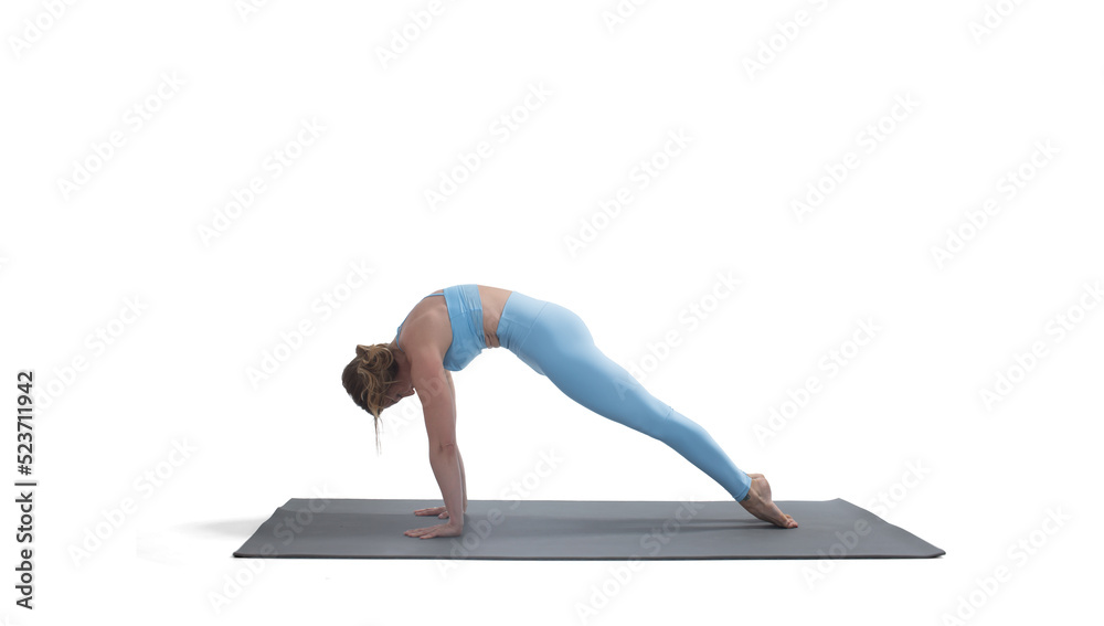Young athletic attractive woman isolated on white background.