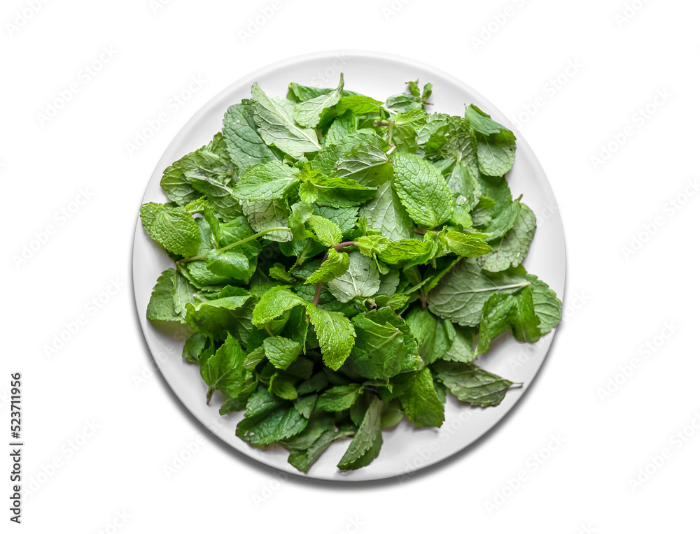 Fresh mint leaves on a plate Fresh mint leaves on a plate
