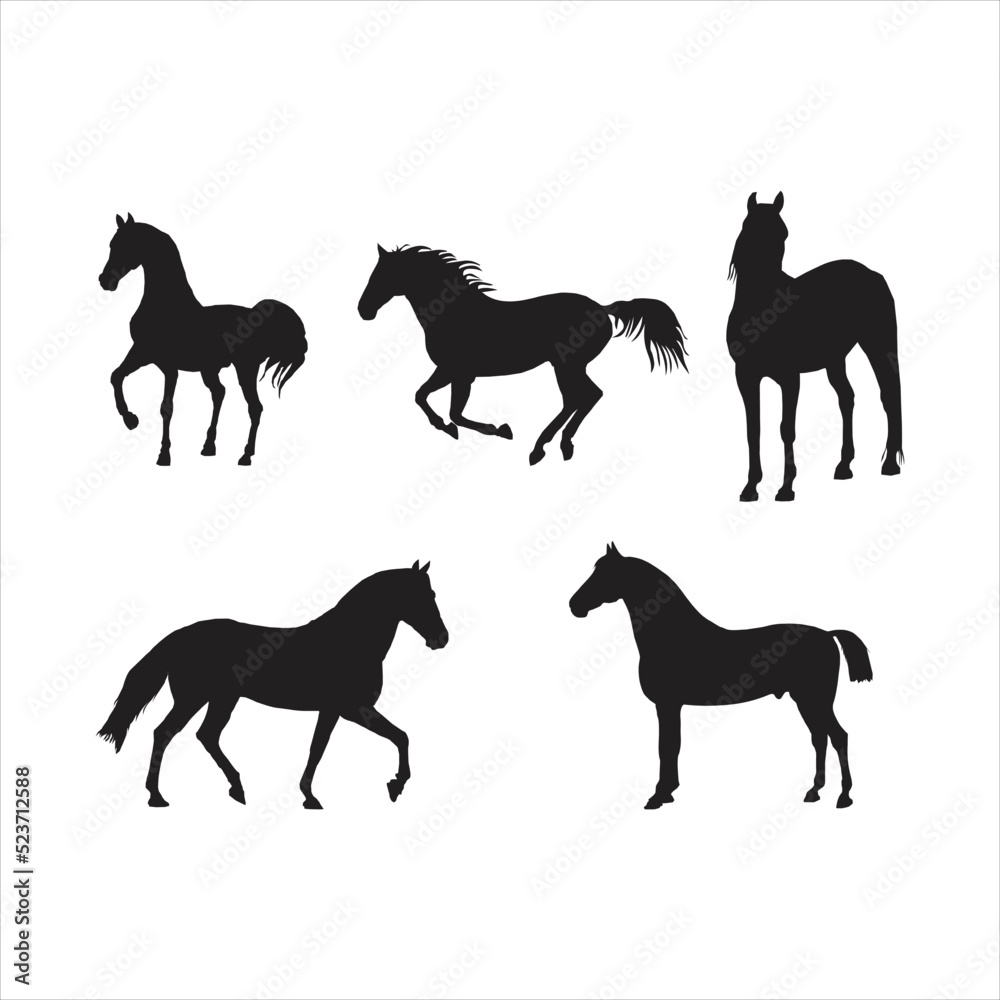 horses black animals silhouettes isolated icons vector illustration design