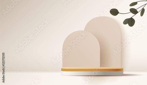 Cosmetic brown background and premium podium display for product presentation branding and packaging presentation. studio stage with shadow of leaf background. vector design