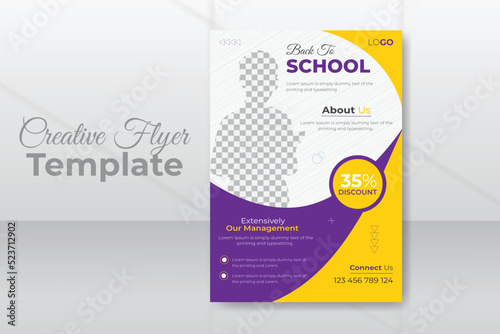 Kids school education admission flyer or poster design template in A4 size with abstract shape and social media poster.