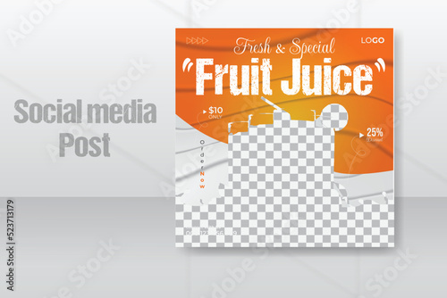 Special fresh orange juice drink menu social media post template or Instagram banner design