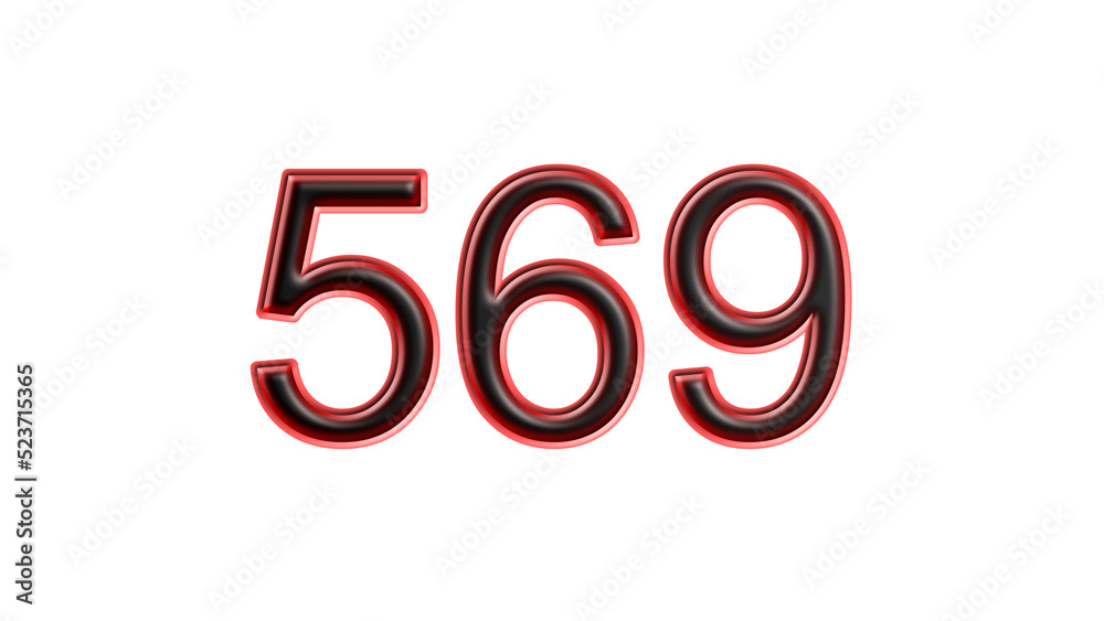red 569 number 3d effect white background red 569 number 3d effect white background