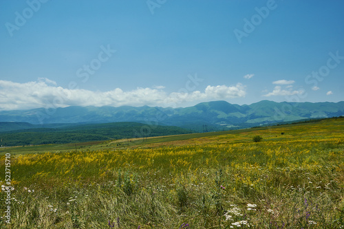  Scenic view of green meadows big mountain Dagestan