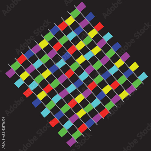 Optical illusion moving flag, made up of color box. False perspective.