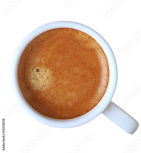 A Cup of Hot Frothy Espresso Coffee Isolated on Transparent Background, PNG File
