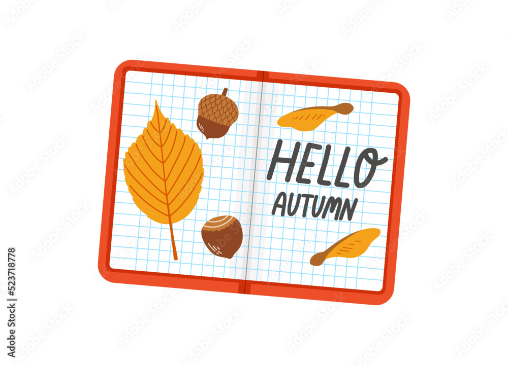Hello autumn fall season school set vector