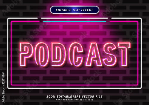 Red neon board background. 3d Podcast text effect editable.	
