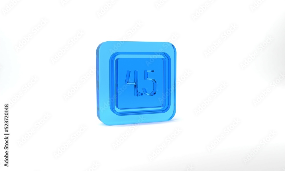 Blue Film or movie cinematography rating or review icon isolated on grey background. Glass square button. 3d illustration 3D render