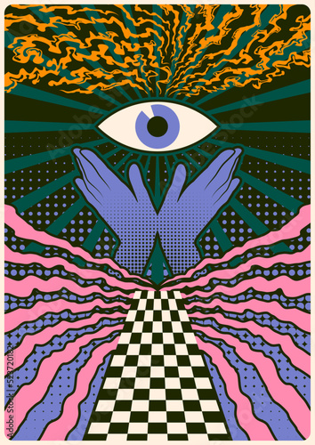 1980s Bright Colors Design Abstraction Art. Psychedelic Style Abstract Poster