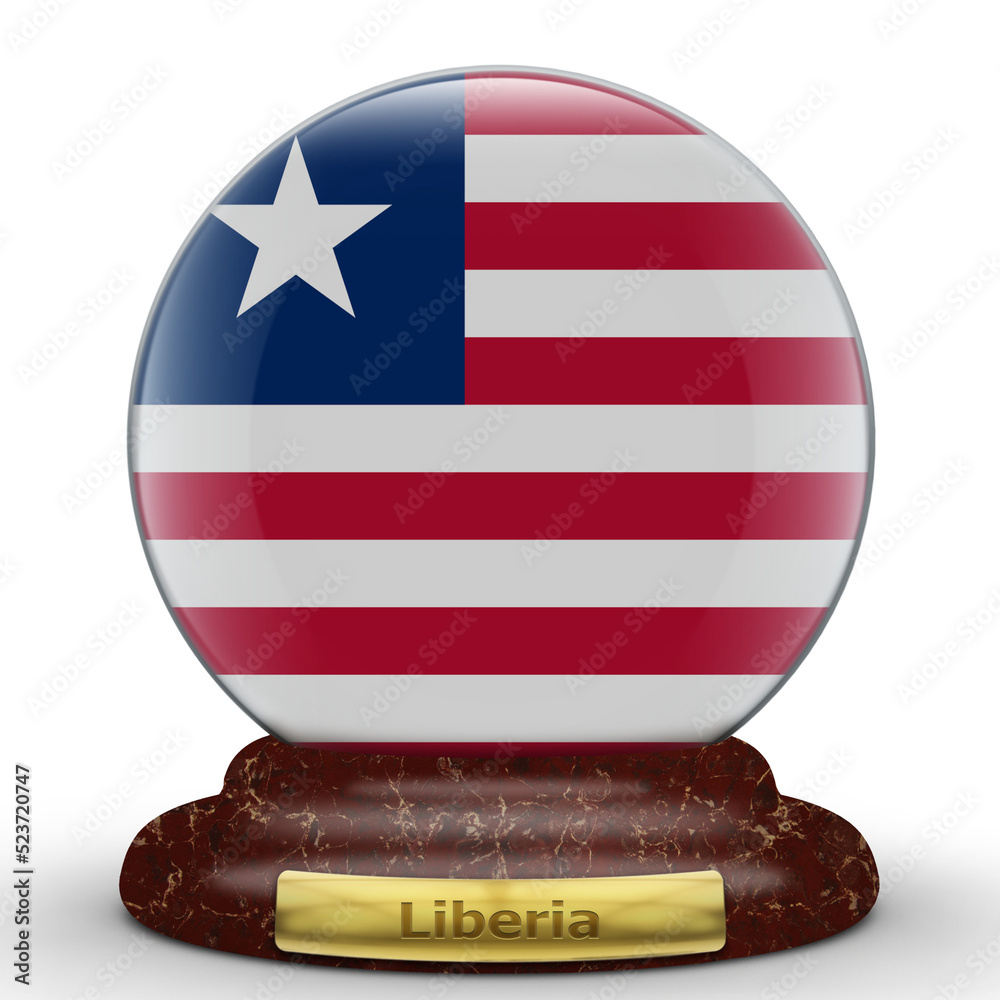 3D Flag of Liberia on a globe background.