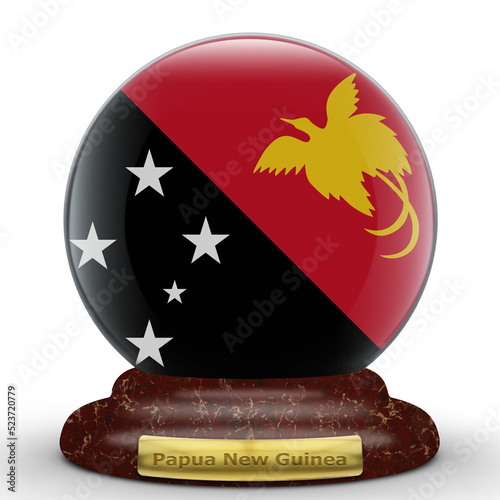 3D Flag of Papua New Guineaa on a globe background. photo