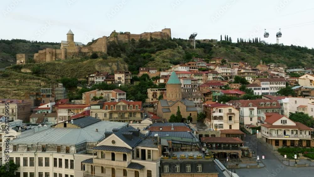 Cityscape Of Old Town Of Tbilisi In Georgia At Daytime - aerial drone shot Cityscape Of Old Town Of Tbilisi In Georgia At Daytime - aerial drone shot