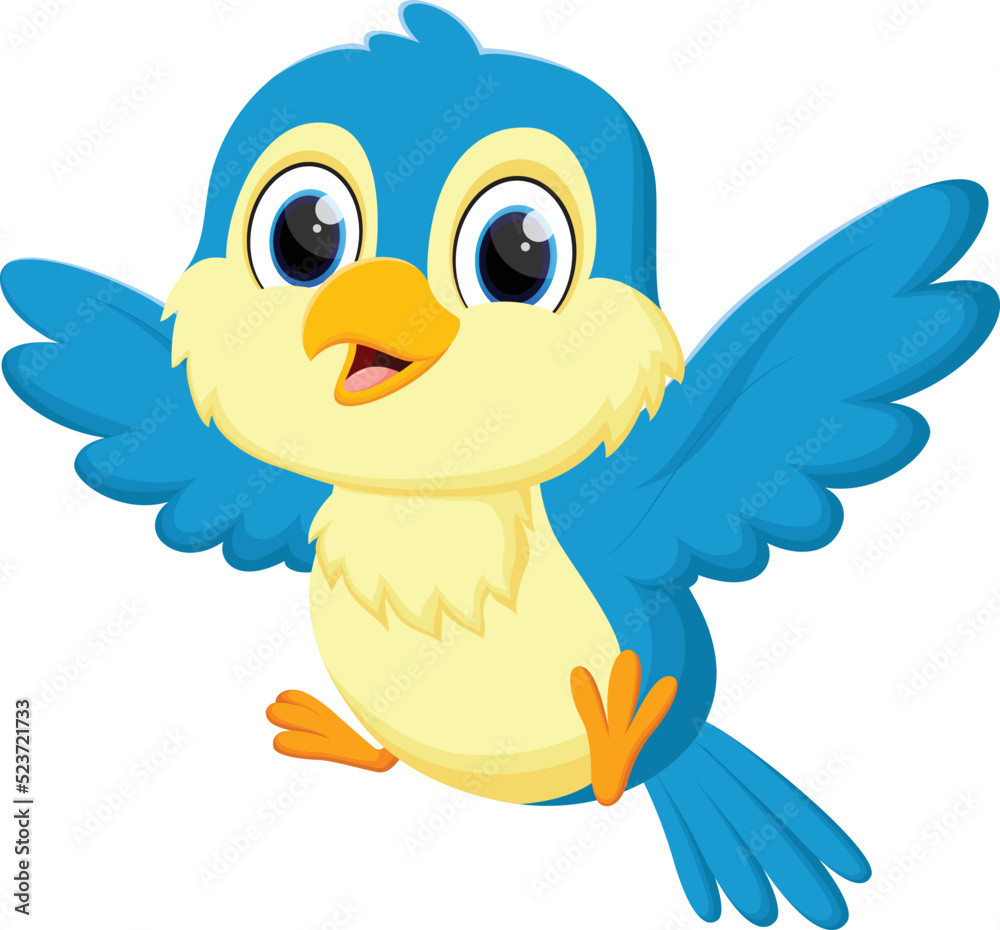 cartoon Cute blue bird flying isolated on white background Stock