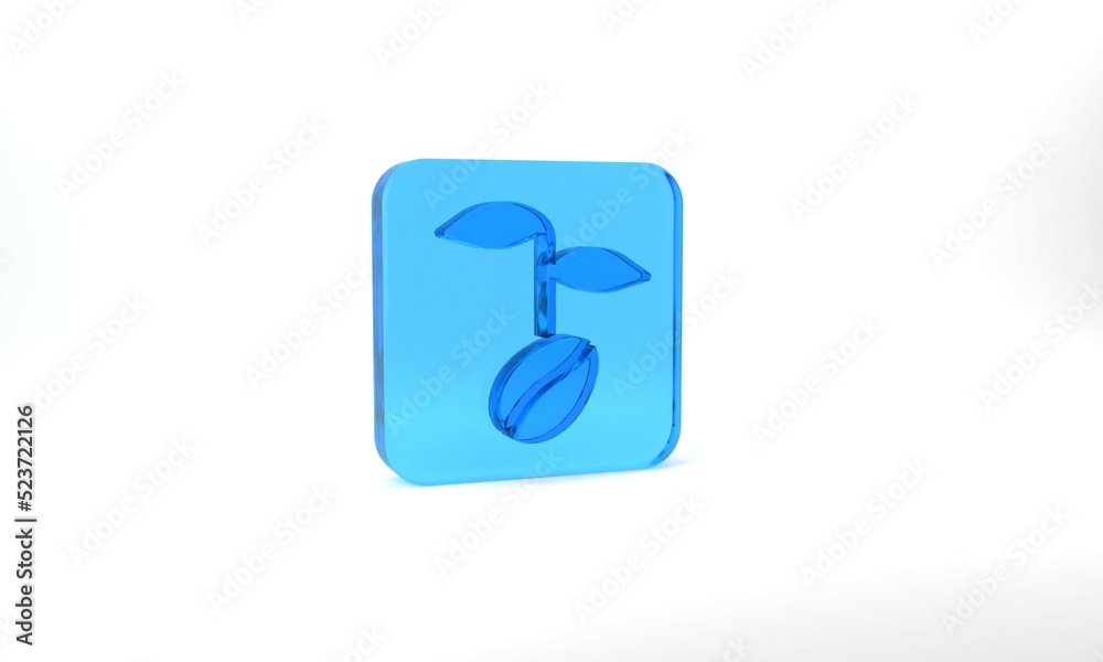 Blue Coffee beans icon isolated on grey background. Glass square button. 3d illustration 3D render Blue Coffee beans icon isolated on grey background. Glass square button. 3d illustration 3D render