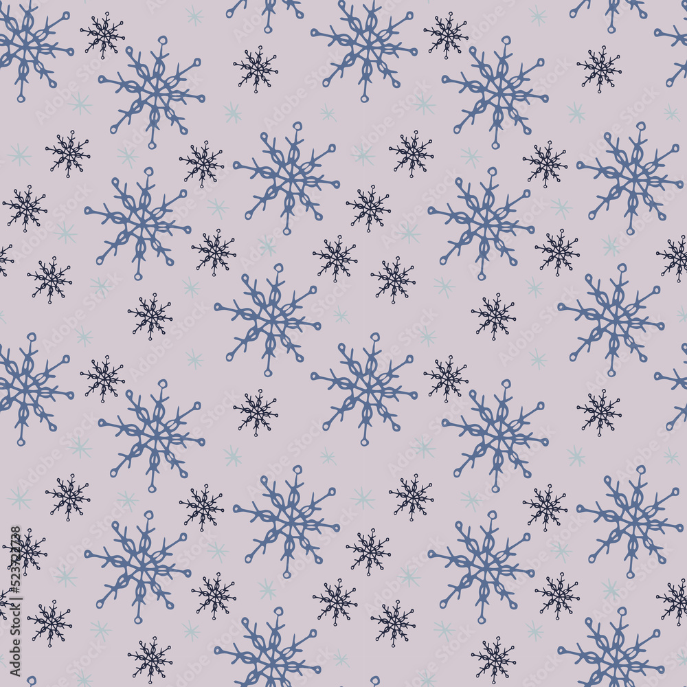 Abstract winter season ornate starry background. Seamless vector pattern with snowflakes. For fabric, textiles, wrapping paper, postcards, invitations, wallpaper, web design.