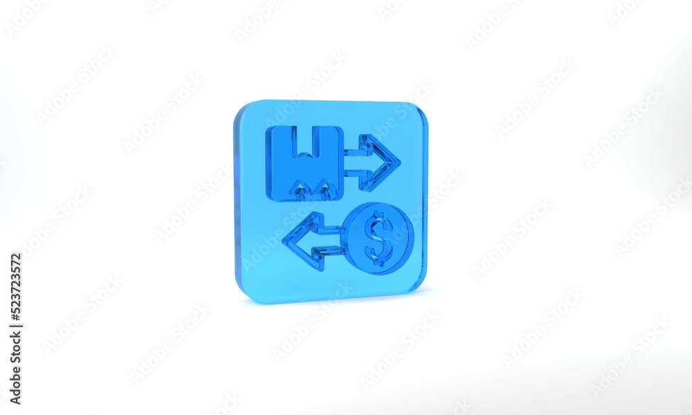 Blue Tax carton cardboard box icon isolated on grey background. Box, package, parcel sign. Delivery and packaging. Glass square button. 3d illustration 3D render Blue Tax carton cardboard box icon isolated on grey background. Box, package, parcel sign. Delivery and packaging. Glass square button. 3d illustration 3D render