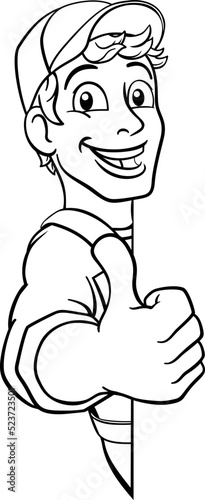 Cartoon Handyman Caretaker Construction Sign Man