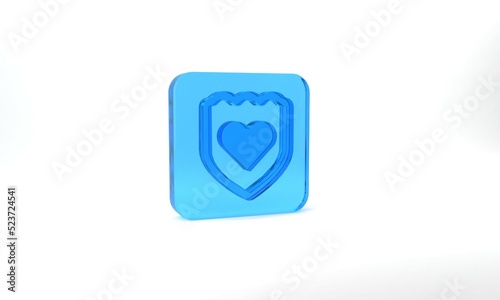 Blue Immune system icon isolated on grey background. Medical shield. Glass square button. 3d illustration 3D render © Iryna