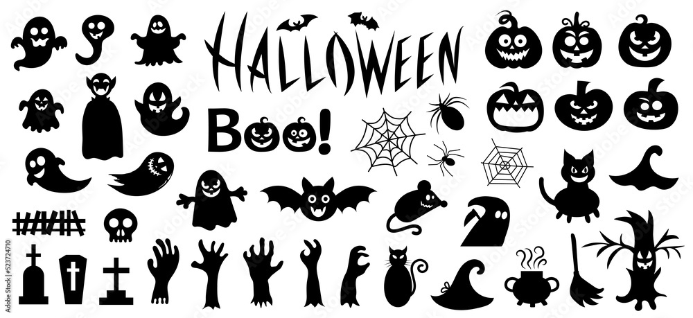 Set of silhouettes of Halloween on a white background. Vector illustration Set of silhouettes of Halloween on a white background. Vector illustration