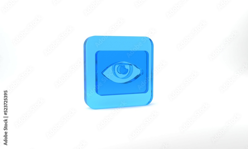 Blue Red eye effect icon isolated on grey background. Eye redness sign. Inflammatory disease of eyes. Glass square button. 3d illustration 3D render Blue Red eye effect icon isolated on grey background. Eye redness sign. Inflammatory disease of eyes. Glass square button. 3d illustration 3D render
