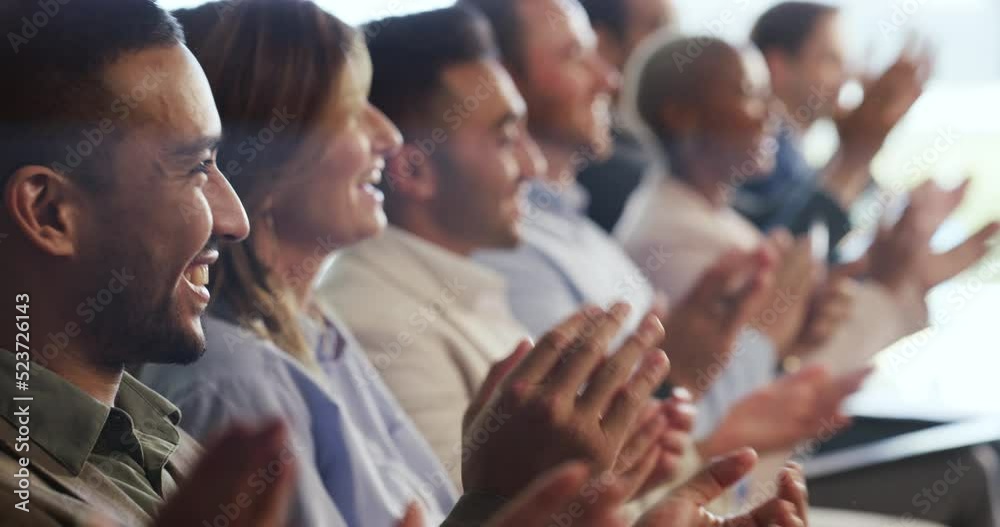 Celebrating, applause or audience clapping hands happy for a winning business at a conference. A cheerful crowd cheering at a corporate seminar or workshop event for a successful startup company Celebrating, applause or audience clapping hands happy for a winning business at a conference. A cheerful crowd cheering at a corporate seminar or workshop event for a successful startup company