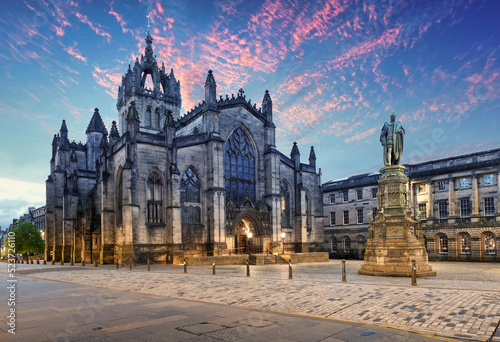 Edinburgh Giles cathedral at sunrise, Scotland photo