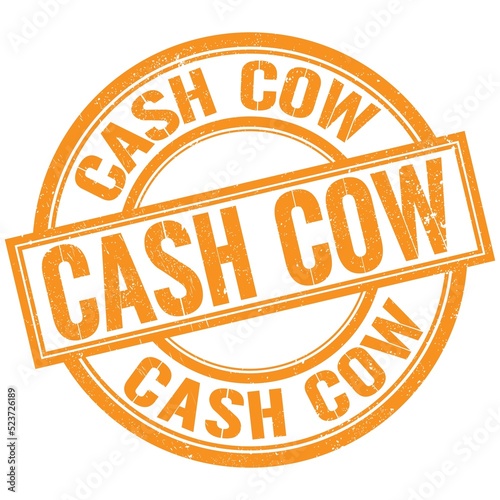CASH COW written word on orange stamp sign photo