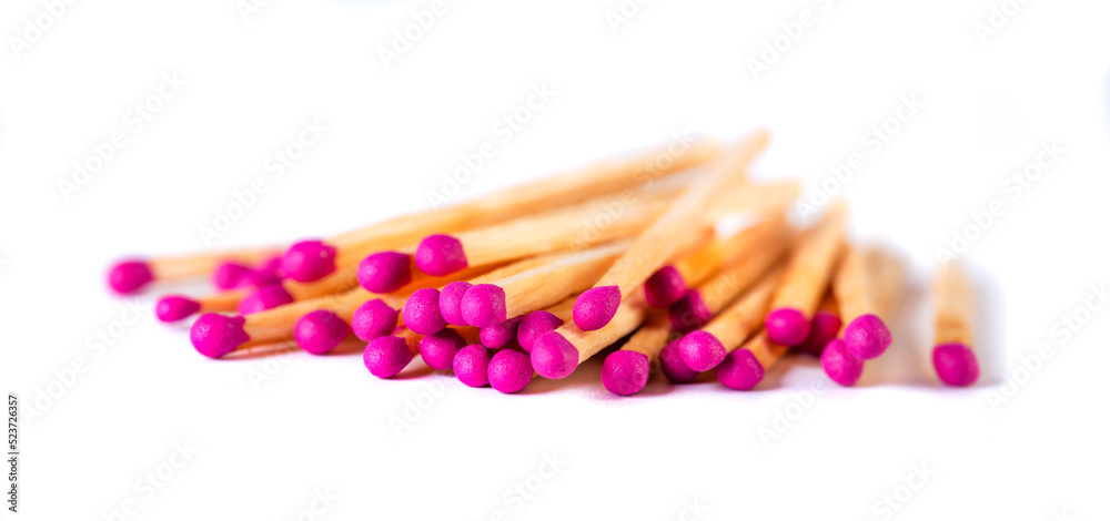 Fire matches pile isolated on white. Object