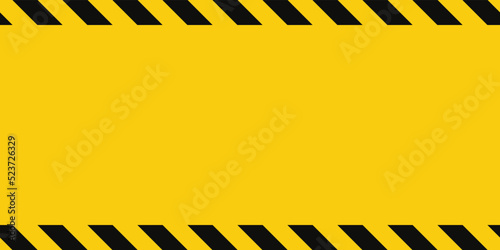Warning seamless border with yellow and black diagonal stripes. Rectangle warn frame. Yellow and black caution tape border. Vector illustration on light background.