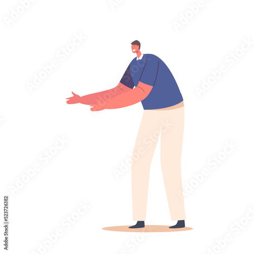 Single Male Character Wear Blue T-shirt and Beige Trousers Isolated on White Background. Mature Positive Fashioned Man