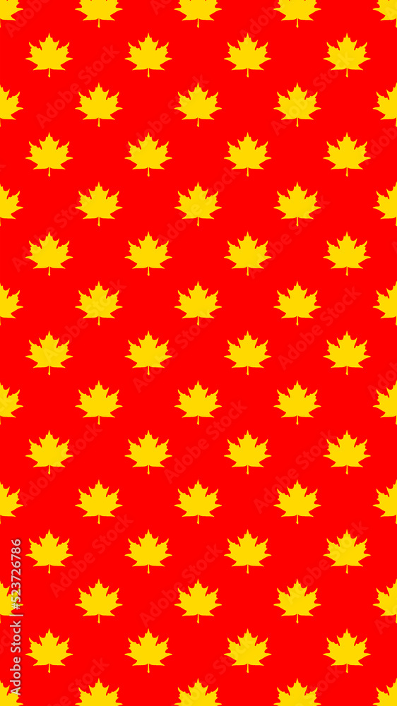 pattern of yellow maple leaves on a red background. template for application to the surface. Vertical image. pattern of yellow maple leaves on a red background. template for application to the surface. Vertical image.