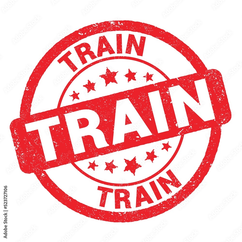 TRAIN text written on red stamp sign. TRAIN text written on red stamp sign.