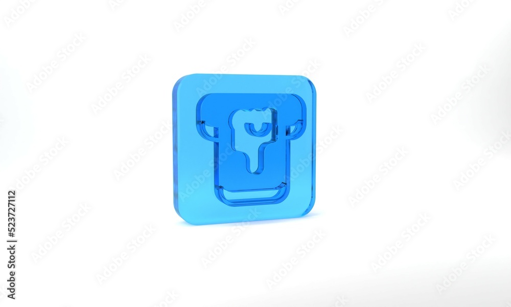 Blue Piece of bread with honey icon isolated on grey background. Toast with jam or honey. Glass square button. 3d illustration 3D render Blue Piece of bread with honey icon isolated on grey background. Toast with jam or honey. Glass square button. 3d illustration 3D render