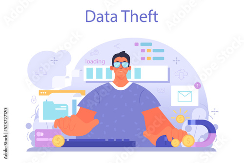 Hacker concept. Cyber attack, thief stealing personal data and money