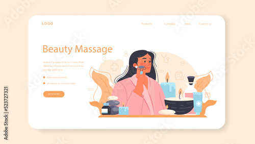 Masseur web banner or landing page. Face treatment and relaxation